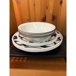 Corelle Vitrelle Black White Floral Dinnerware Set 12 Pc Service for 4 USA